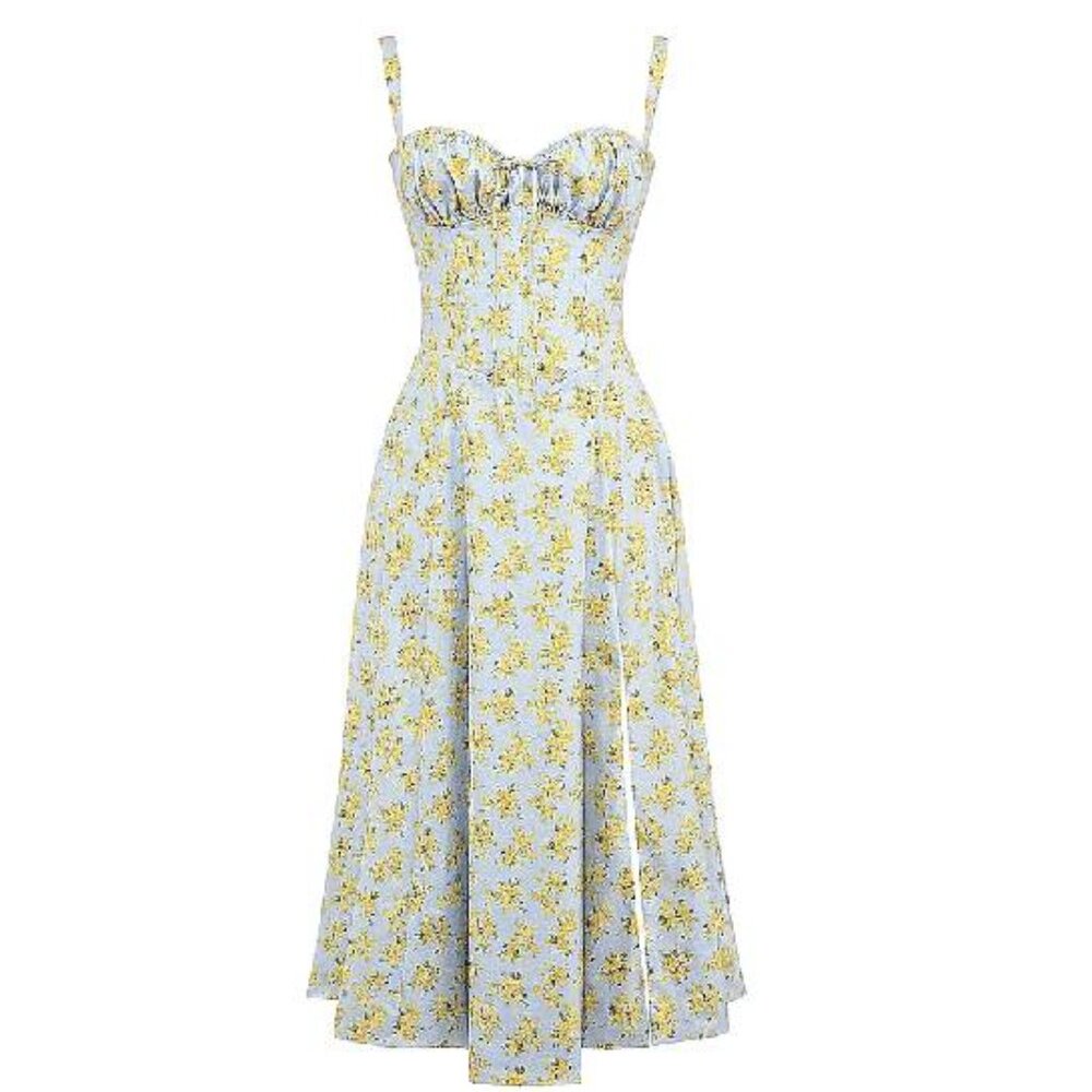 NEW House of CB Carmen Soft Blue Vintage Floral Cotton Bustier Sundress L#2604* - Picture 6 of 12